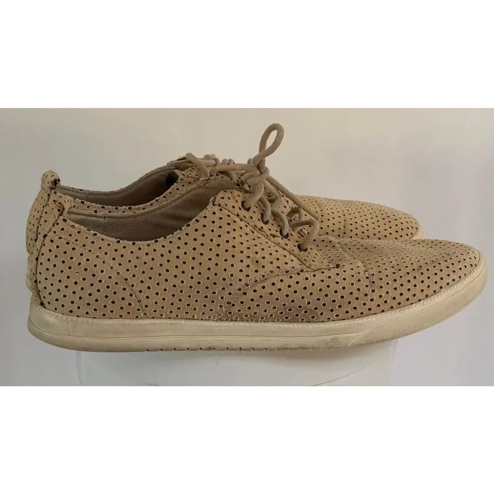 CLAE Ellington Textile Shoes Mens Sz 11 Beige Tan Perforated Oxford Comfort Lace